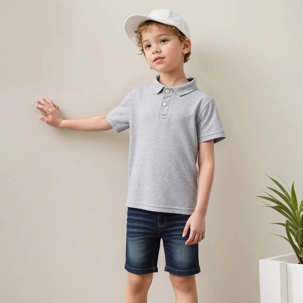 Boys Girls Plain Short Sleeve Polo T Shirt Summer Fashion Collar Top Elementary School Uniform Comfortable Cotton