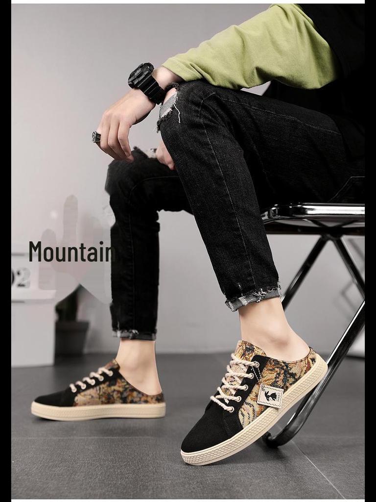 2024 Men's Summer Lightweight Printed Toe Cap Breathable Slip-On Slippers