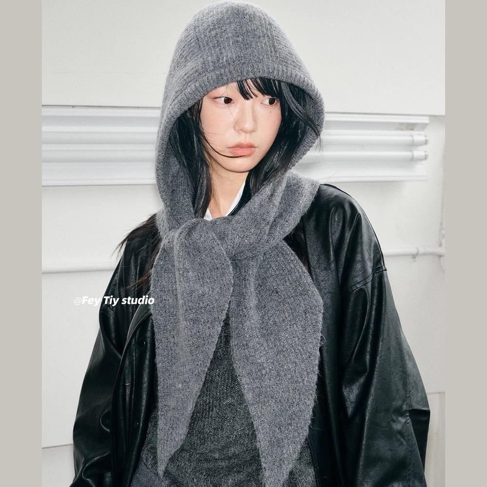 Wool retro balaclava hat women's autumn and winter new versatile warm ear protection hat scarf integrated