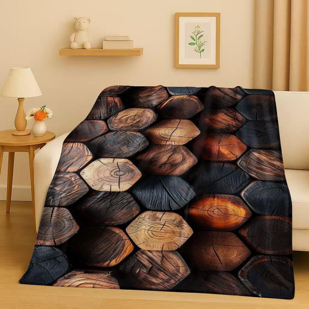 HD Retro Wood Grain Tree Growth Ring Brown Gray Flannel Blanket,Ultra Soft Plush Throw for Home Bedroom Bed Sofa Cover Gift Kid
