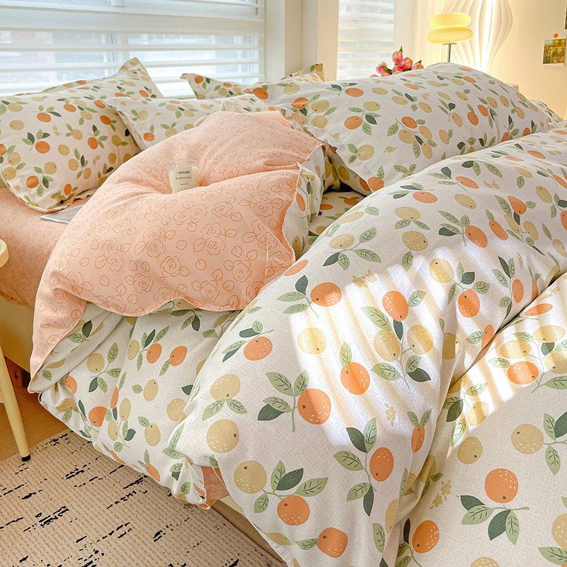 

Комплект из четырех предметов класса А для матери и младенца, маленький свежий, чистый, с потертостями, приятный к коже, простыня, пододеяльник из стиранного хлопка, студенческий общежитий, комплект из 3 предметов 1.5m sheet 4pcs set [quilt 1.5*2m]