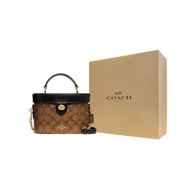 Coach Kay 20 Classic Allover Logo Box Bag Women Shoulder Bag Black Brown 78277-IMCBI