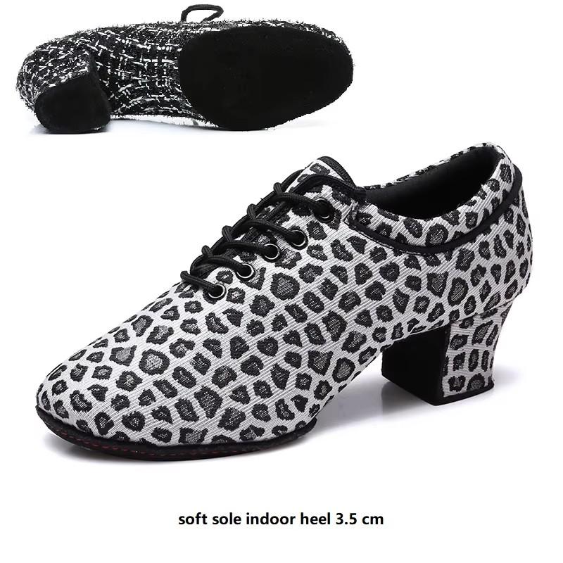 

Sneakers Latin Dance Shoes Female Adult Square Dance Shoes Sports Breathable Shoes Cloth Leopard Print Ballroom Dancing Shoes 34