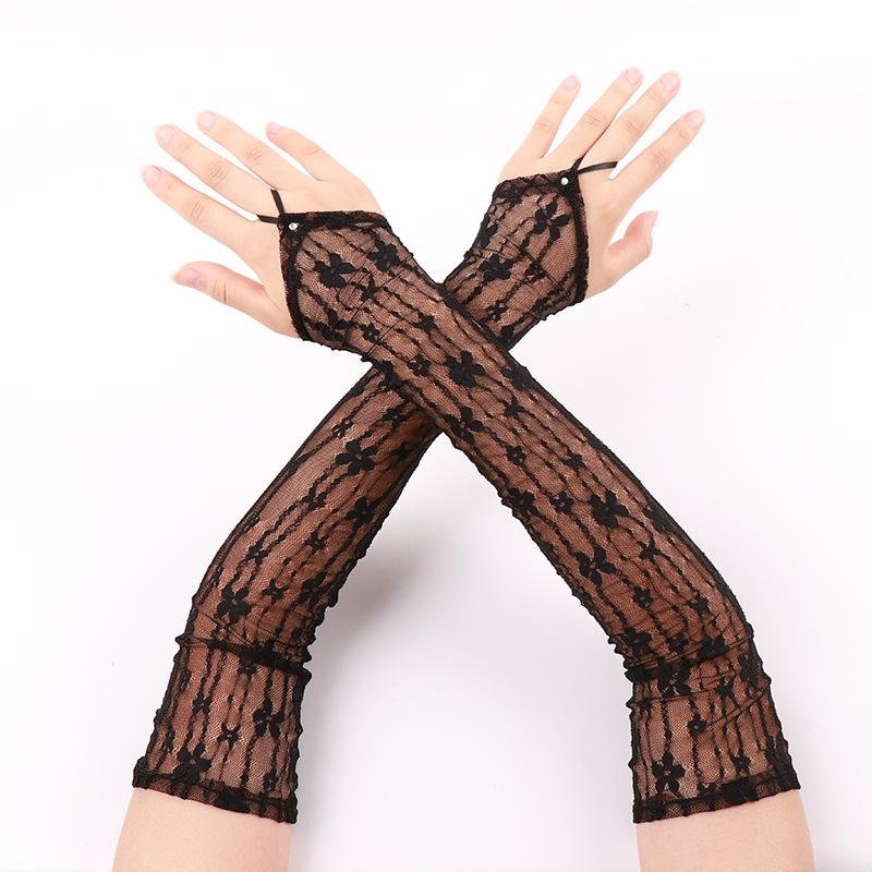 

Элегантные длинные кружевные сексуальные перчатки с петлей на палец, рукава для платья, цветочные перчатки без пальцев, свадебные костюмы для вечеринок, аксессуары
