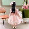 Lolita Girls Princess Dress Spring Autumn Children's Long Sleeve Pink Dress Lace Bow Decoration Sweet A-line Skirt Fairy Set