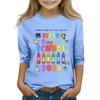 Kids Printed Three-Quarter Sleeve Round Neck Top for Back To School Casual Wear