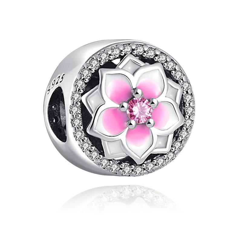Original Copper Pink Spring Flower European Charm Pendant, Fit Women'S Fashion Bracelet Pendant In