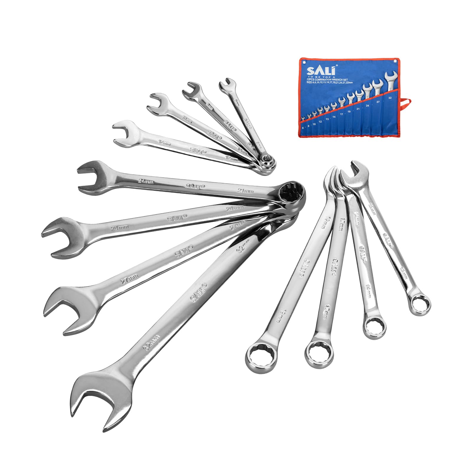

SALI Combination Wrench Set, 6-32mm, Compatible with CR-V, 12-Piece Set, for Assembly, Auto Repair, Maintenance, and DIY, Includes Storage Bag