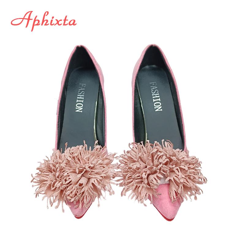 Fashion Aphixta 10cm Stiletto Heels Pumps Hot Sale Flowers Super Hight Sex Change Women Flock Casual Shoes Large Size 49 50
