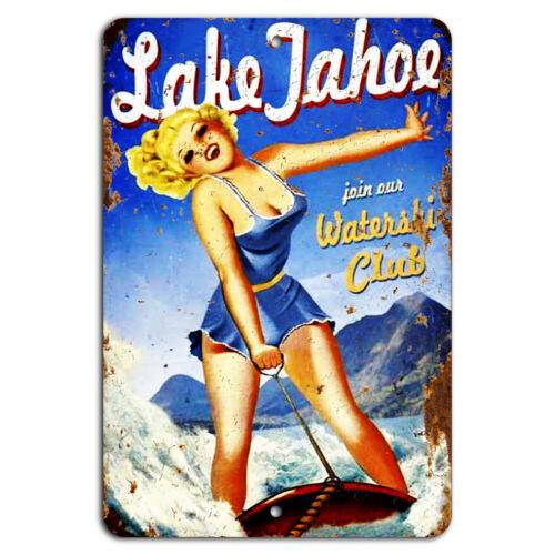 

Lake Tahoe Water Ski Club Sign Vintage Rustic Outdoor Cabin DecorAluminum 20x30cm（7.8x11.8inch）