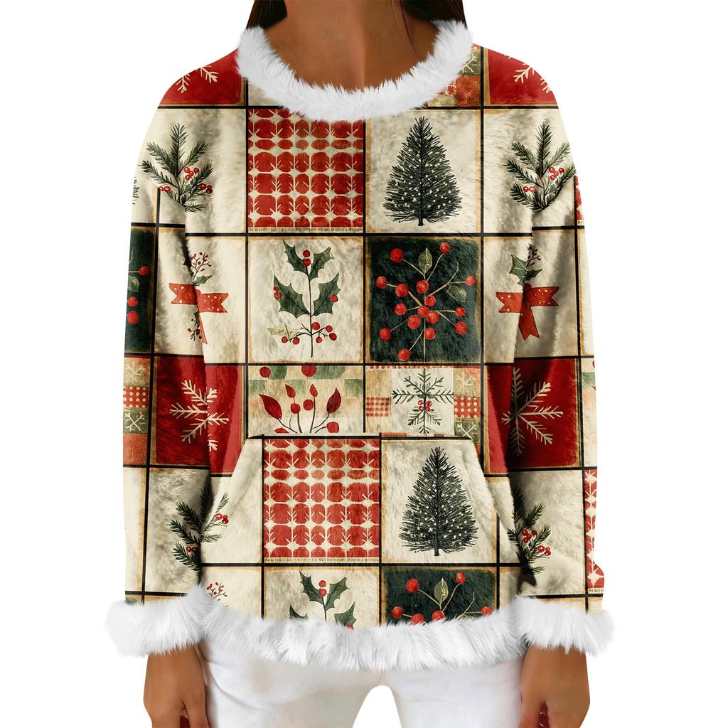 Women's Casual Fleece Sweatshirt  Long-Sleeve Round  Neck Casual Comfortable Loose-Fit Lightweight Women's Flannel Sweatshirt