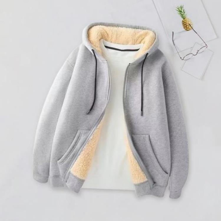 Men Winter Warm Hooded Fleece Jacket Thickened Zip Up Hoodie Casual Plain Sweatshirt Coat for Autumn and Winter