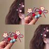 Korean Style Red & Blue Hair Clip: Small Flower Bow with Round Bead, 2025 New Fashion Bangs Accessory for Women