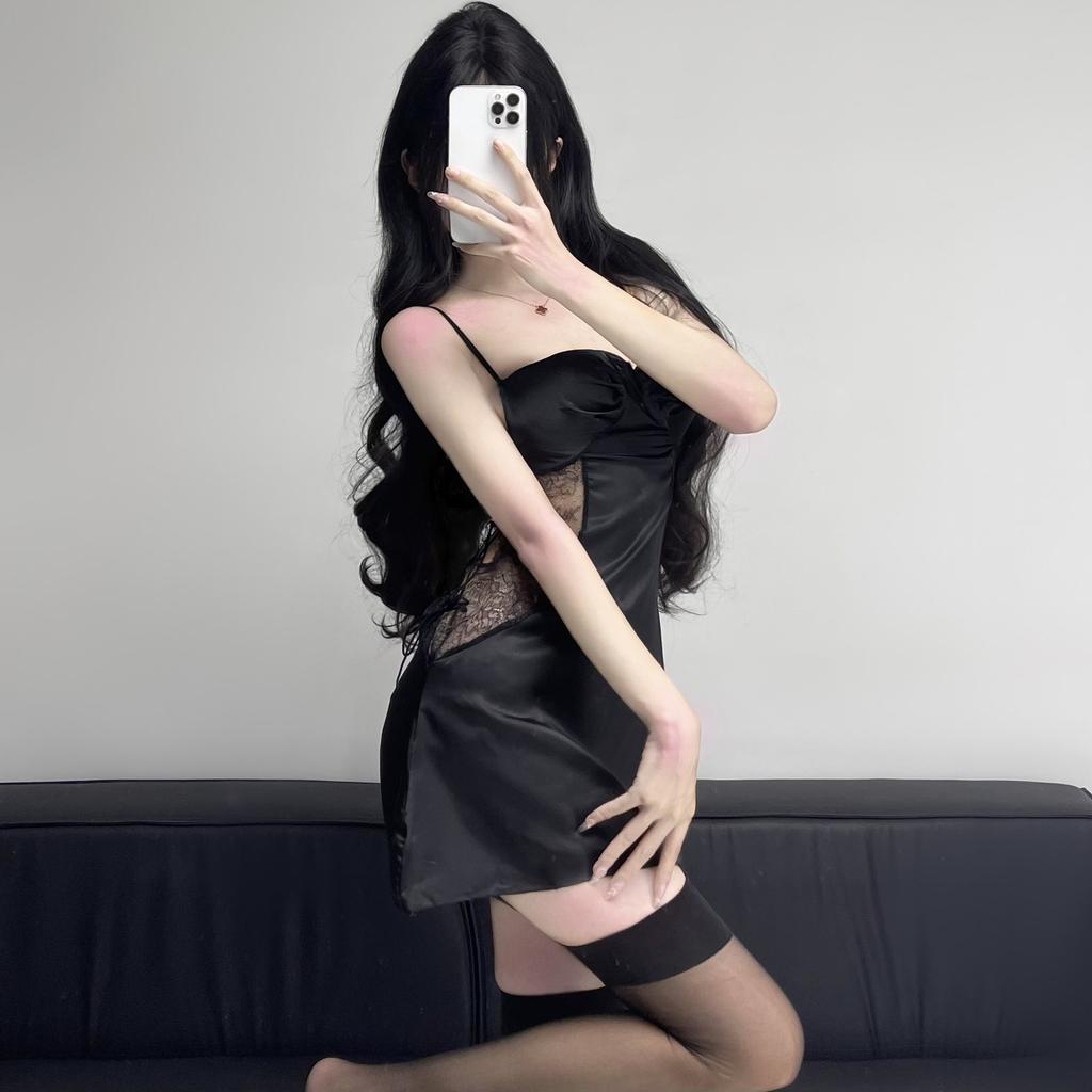 Sex Underwear, Sexy Pure Desire Wind Lace Pajamas, Seductive Perspective Plus Chest Pad, Steel Ring Gathering Suspender Pajamas