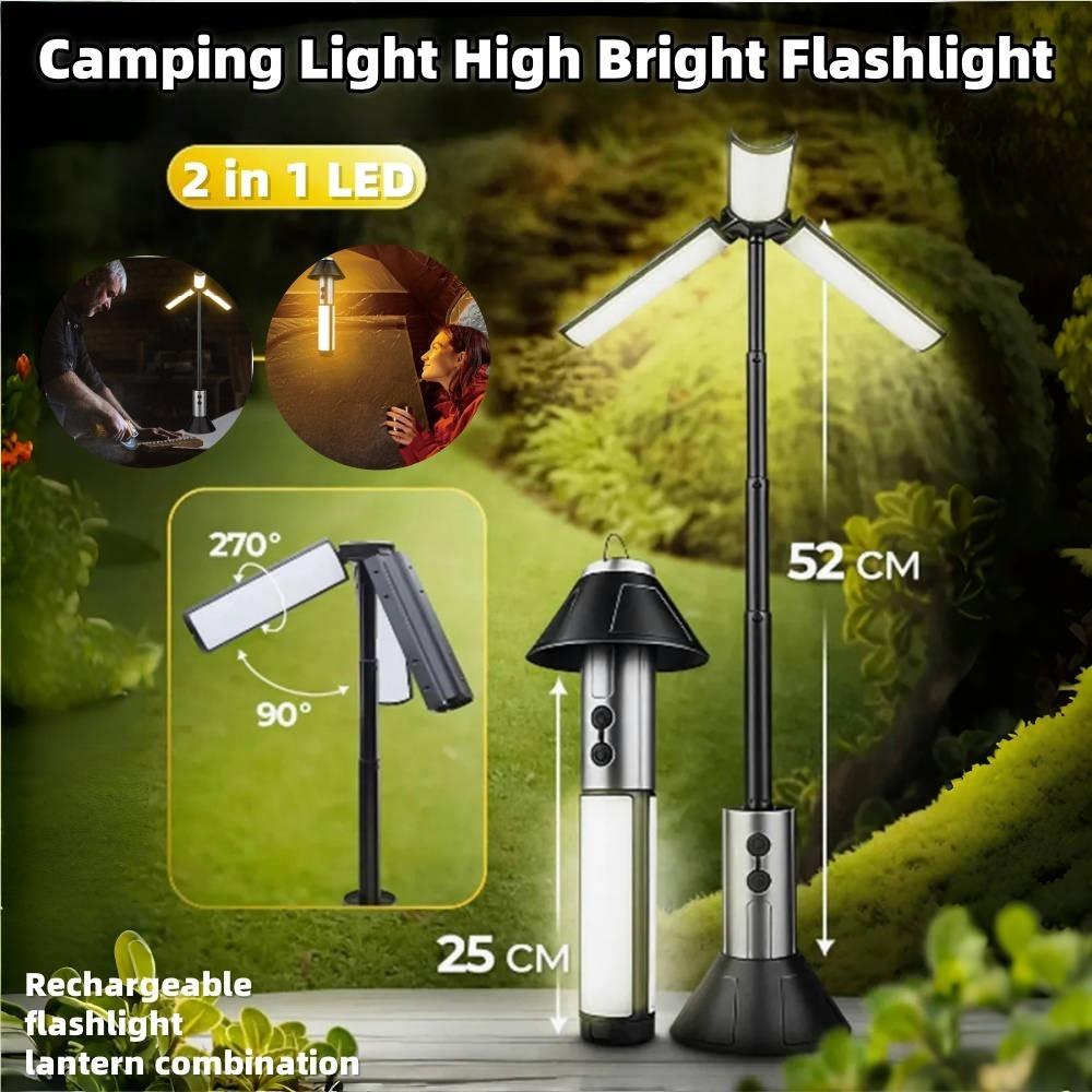 

Multi-functional Camping Light 2 in 1 USB Rechargeable Camping Lantern\Flashlight with Hook Outdoor Emergency Camping Lamp 1pc