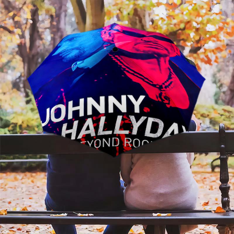 1pc Johnny Hallyday Pattern Umbrella Portable Folding Umbrella Iron Frame Hole Bone Structure Outdoor Home Umbrella