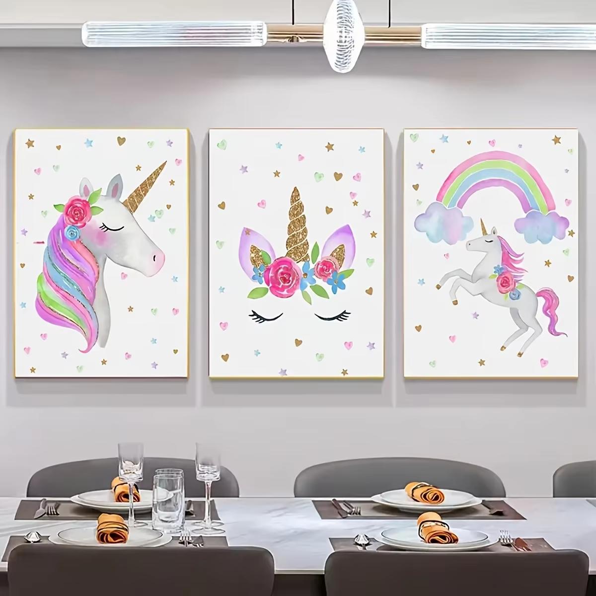 

Set of 3 Unicorn Canvas Wall Art - Unframed, Watercolor And Golden Glitter Prints, Perfect for Nursery Or Bedroom Decor. (as the picture,20x30cm-3pcs)