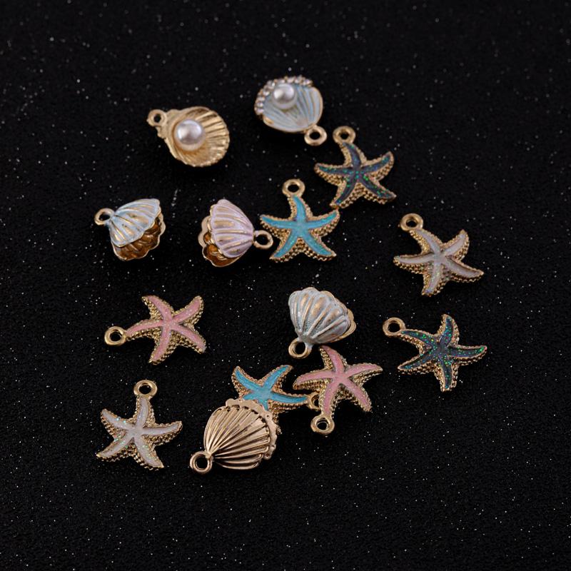 10pcs/Lot Alloy Ocean Starfish Charms Enamel Drip Oil Shell Pendants for Jewelry Making DIY Bracelet Necklace Craft Accessories