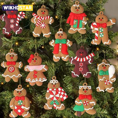 12pcs Gingerbread Man Ornaments for Christmas Tree Assorted Plastic and for Christmas Tree Hanging Decorations