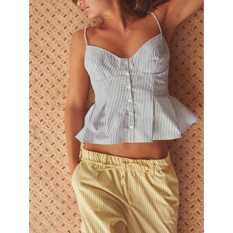 Za2025 Spring New Women clothes Sexy off-the-Shoulder Small Pleated Poplin Sleeveless Sling Top 2890456 063