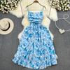 Beach Vacation Strapless Floral Camisole Dress  A Line Slim  Sleeveless Backless Dress for Summer