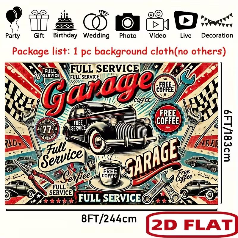 2D Flachdruck Retro Werkstatt Kulisse für Man Cave & Mechaniker Werkstatt