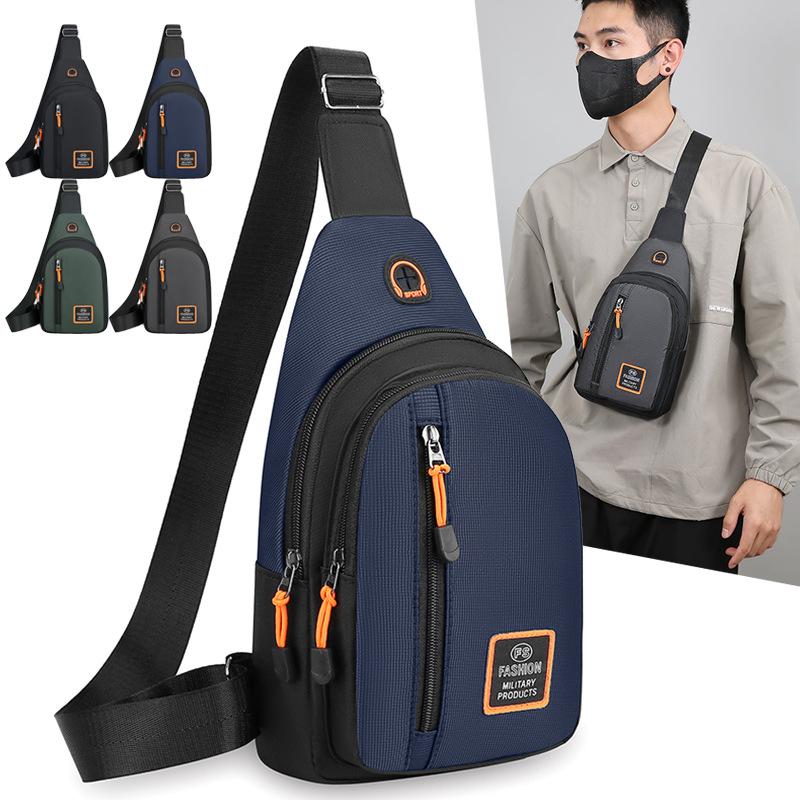 Multi layer Chest Bag Men's New Korean Version of Joker Chest Satchel Waterproof and Wear Resistant Oxford Cloth Small Shoulder Crossbody Bag.