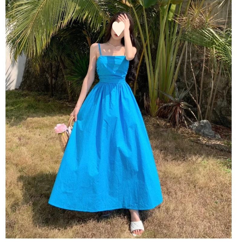 Yunnan Dali Travel Wear Dress Women Sanya Vacation Photo Beach Dress Hainan French Suspender Long Dress Fairy