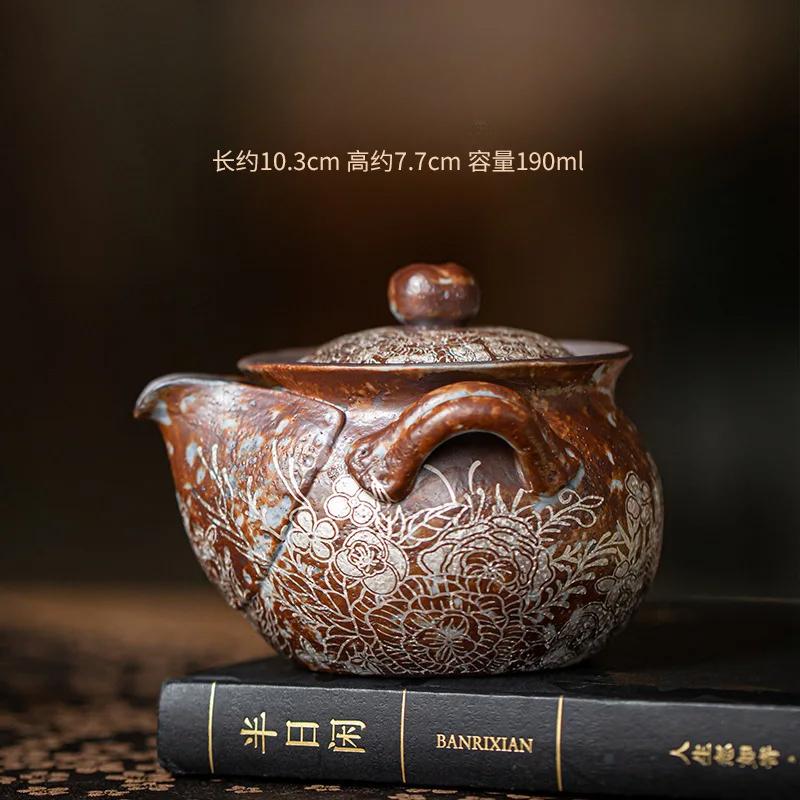 

190ml Retro Flower Gold Plated Silver Handheld Pot Coarse Ceramic Filter Pot Chinese Kung Fu Tea Set