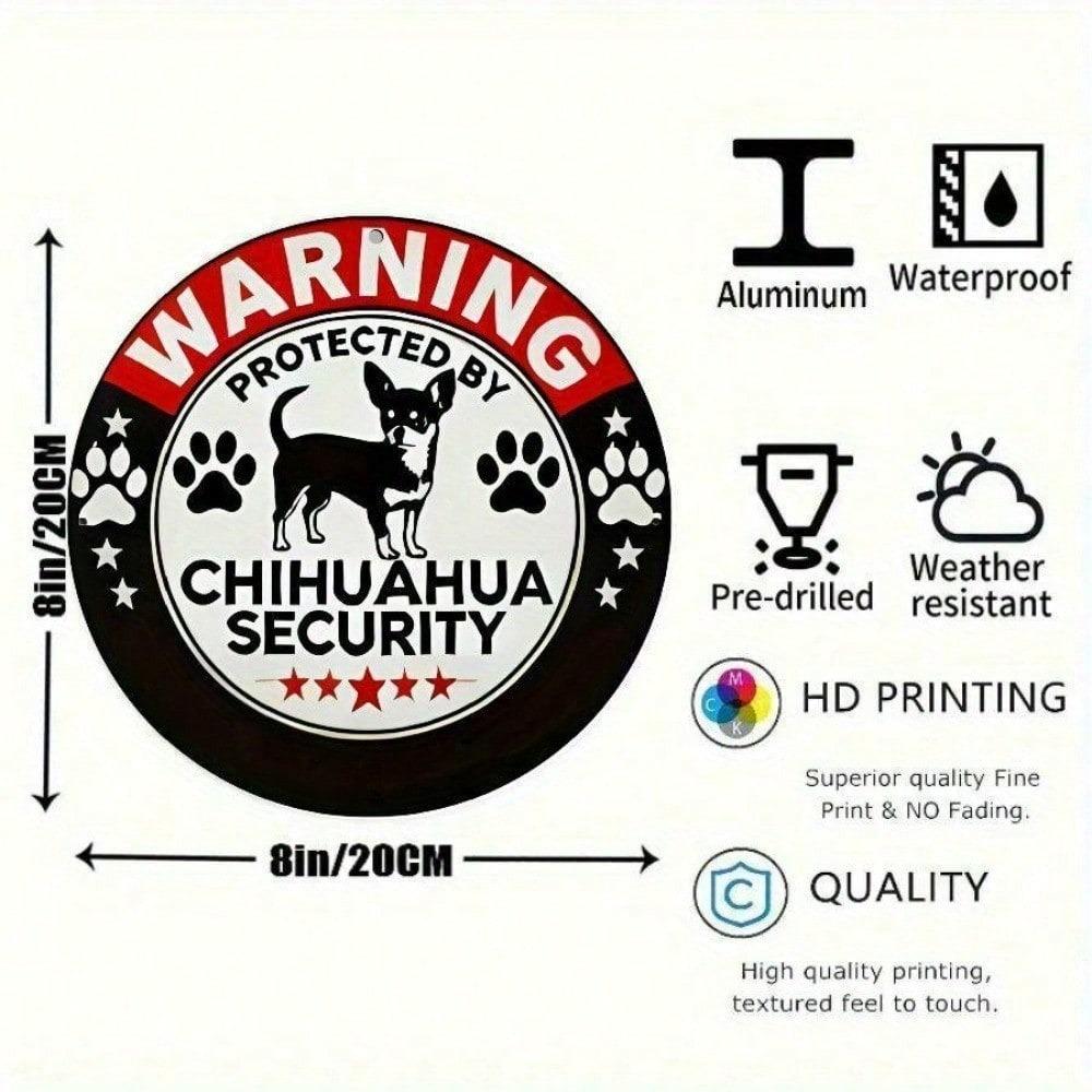 Vintage Chihuahua Security Metal Wall Decor Aluminum 20x20cm Funny Novelty Home Sign