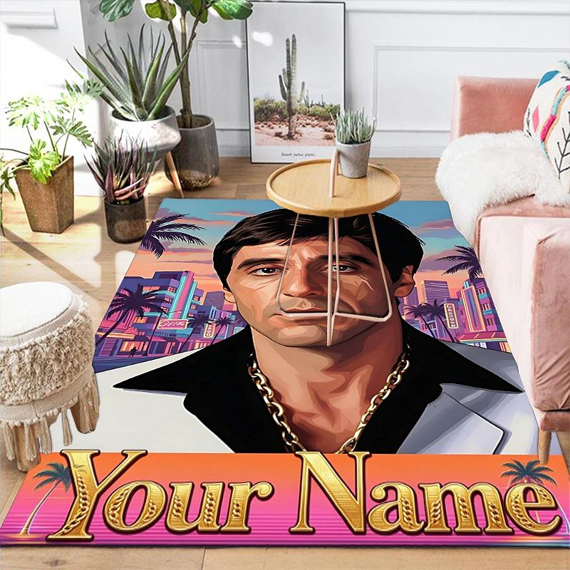 Custom 1Pc Retro Miami Portrait Flannel Personalized Rug Non Slip Floor Mat Soft Carpet for Living Bedroom Office Home Decor Gift