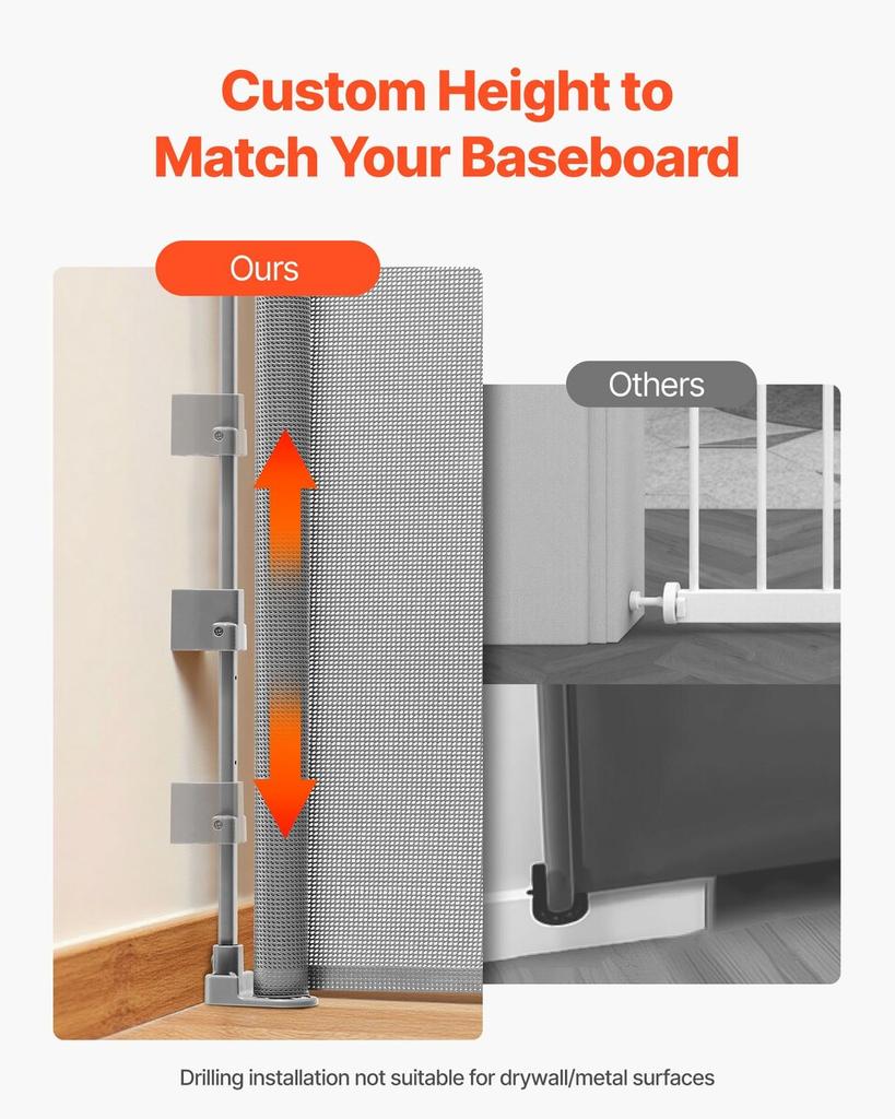 Retractable Baby Gate, Extends to 1450 mm Wide, 980 mm Tall, with Security Lock, Easy to Use, Walk Through Without Tripping, Mesh Dog Gate for Stairs,