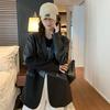 Splicing Leather Jacket Small Suit Women's Short Spring and Autumn New Korean Version Loose Casual Black Suit