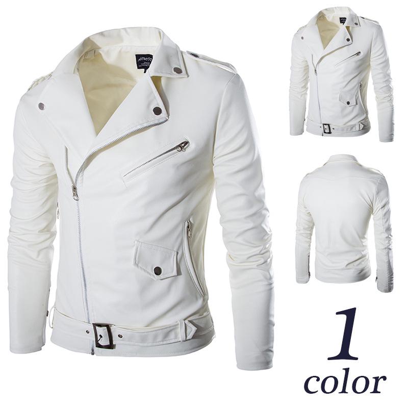 Aowofs Men s Trendy British-Style Motorcycle Leather Jacket (White Washed, Y018, M-4XL) 4XL белый