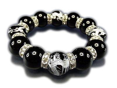 [Stone Town] Hard-to-find, Extra-thick 18mm Natural Onyx Stone, Hand-carved with the Four Gods, Premium Rondelle Rosary Bracelet, Power Stone