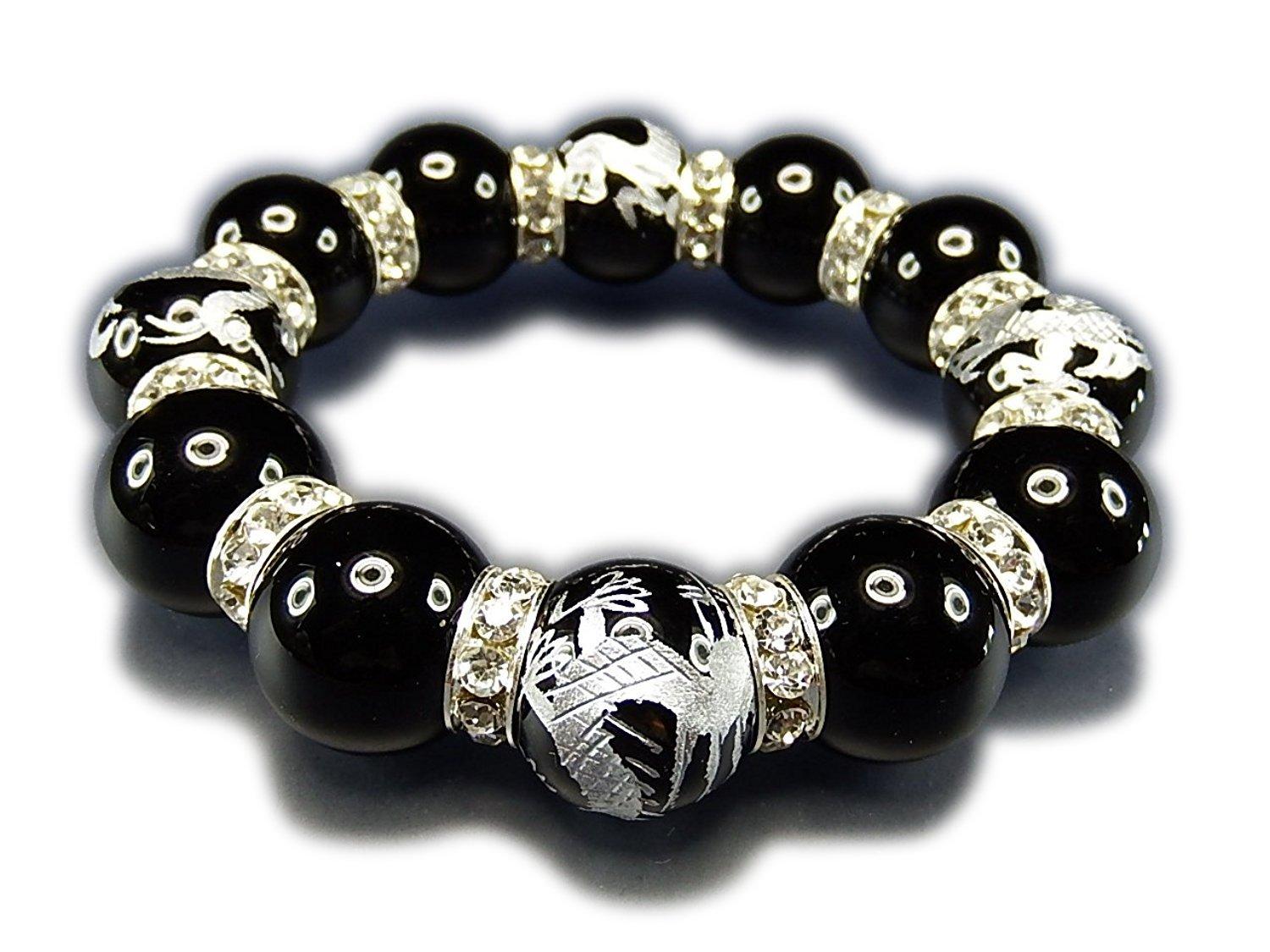 

Hard to obtain super thick natural stone 18mm onyx by the Four Gods luxury rondelle prayer beads bracelet power stone [Ishigai] hand-carved