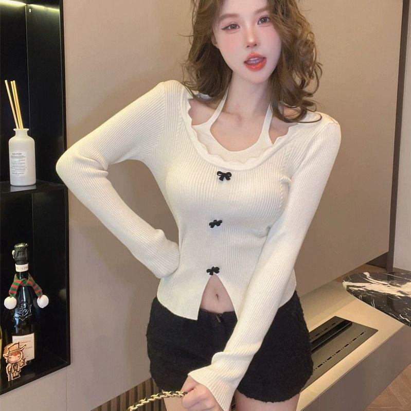 

Соблазнительный красный топ-халтер с открытыми плечами: Женский вязаный свитер-двойка One Size абрикосовый