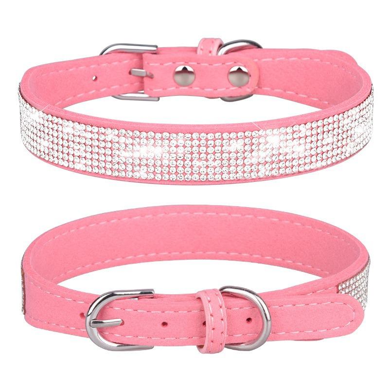Pet collar point drill rhinestone neck ring microfiber medium and small dog cat collar leash walking dog leash set