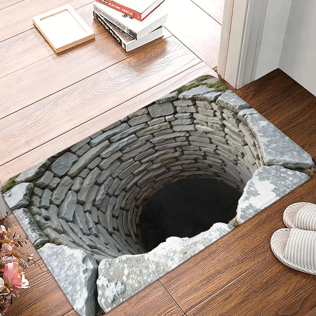 3D Visueller Teppich mit Unendlichem Abgrund Ziegelstein Stein Falle Muster Fußmatte für Haustür Rutschfest Teppich für Wohnzimmer Eingang