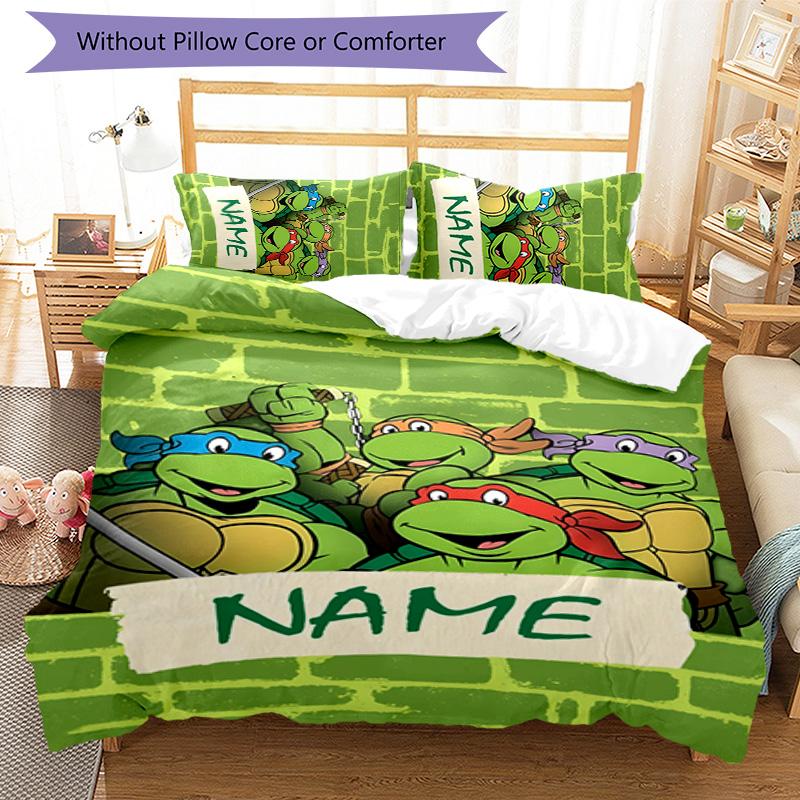 3pcs TMNT Cover Set - Personalized Name, HD Printed Bedding with 1 Cover and 2 Pillowcases - Perfect for Home Decor, Easy Care