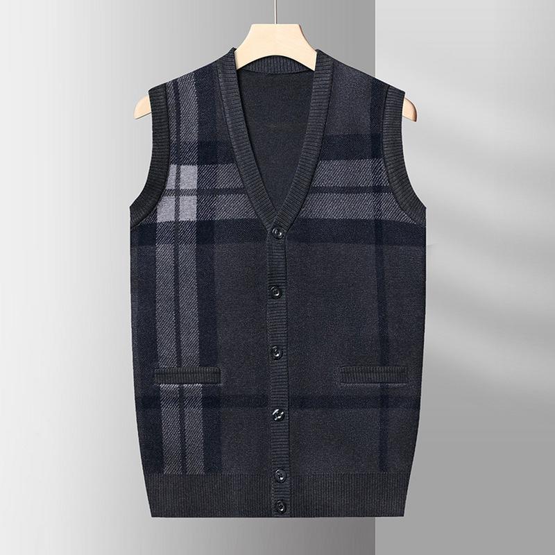 Cardigan Sweater Vest Men's Fall Warm Slim Sweater Dad Vest Coat Men's Bottoming Shirt