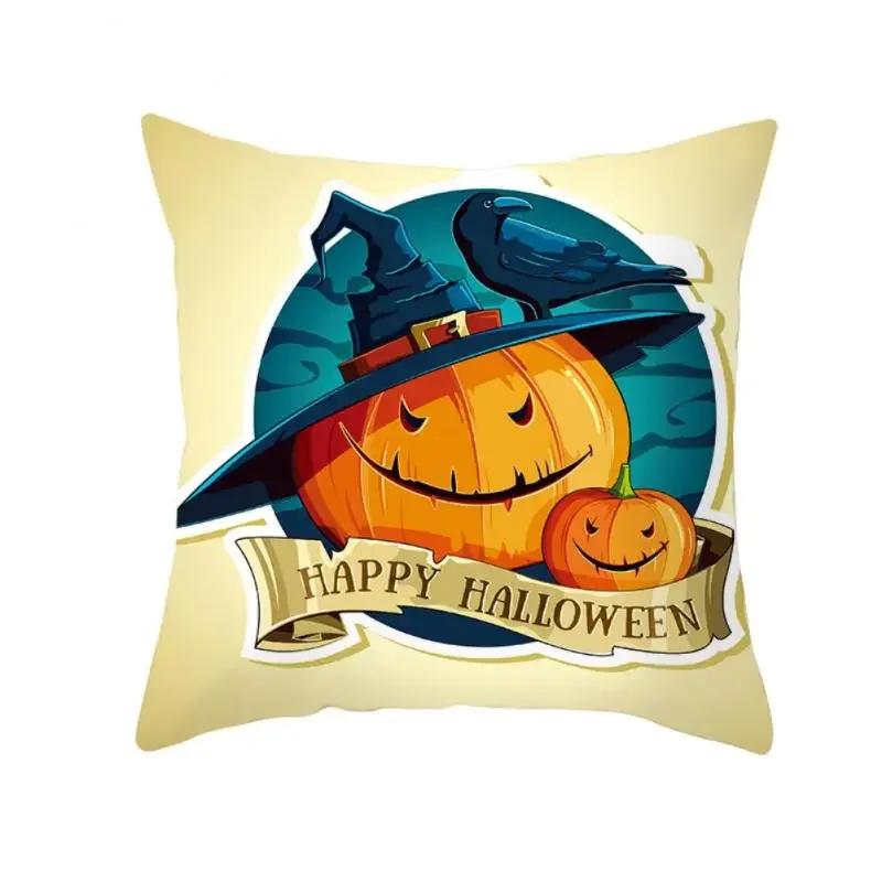 Halloween Happy Horror Pumpkin Letter Printing Cushion Cover Home Living Room Sofa Decoration Pillow