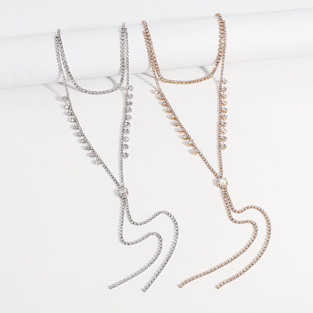 Women European Minimalist Y‑Shaped Long Choker Full Rhinestone Chain Geometric Necklace Jewelry