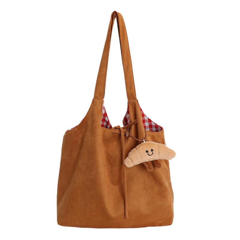 Korean Retro Autumn and Winter New Suede Shoulder Bag Plaid Large Capacity Commuting Lazy Wind Portable Tote Bag Women