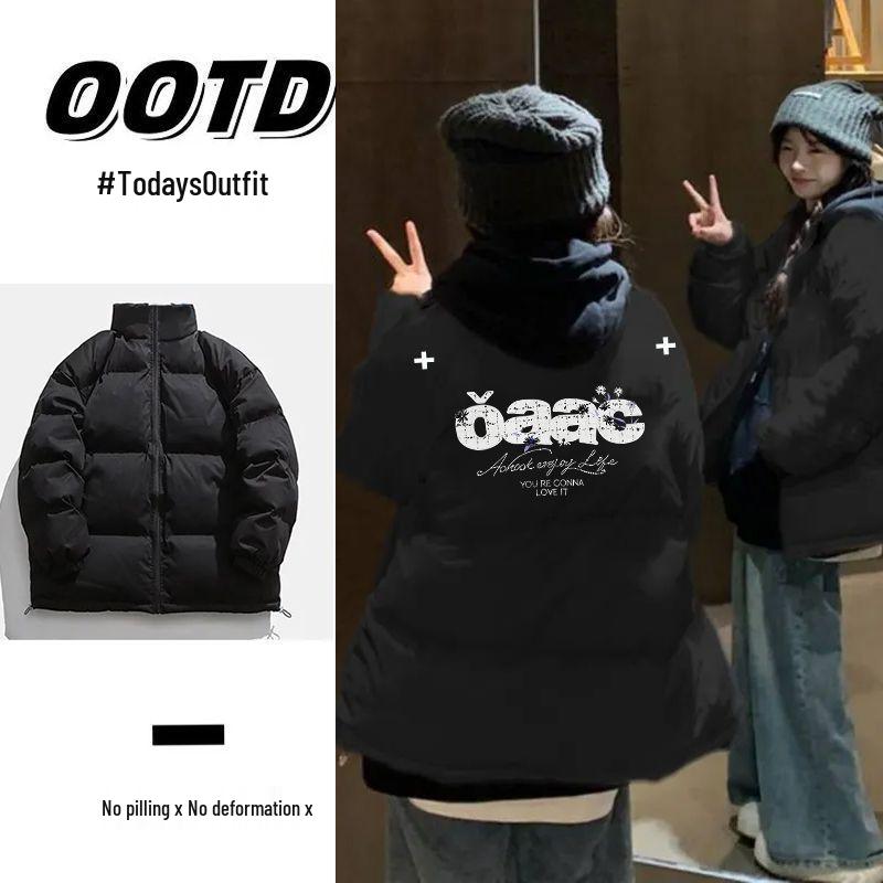 Unisex Autumn/Winter Thickened Cotton Padded Jacket with Letter Print