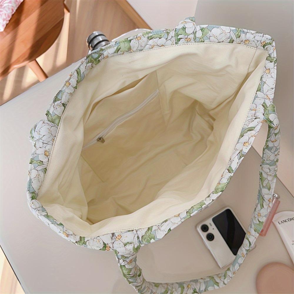 Large Capacity Floral Canvas Tote Bag Foldable Shoulder Bag with Fixed Straps, Canvas Lining, No-Closure Design, Machine Washable