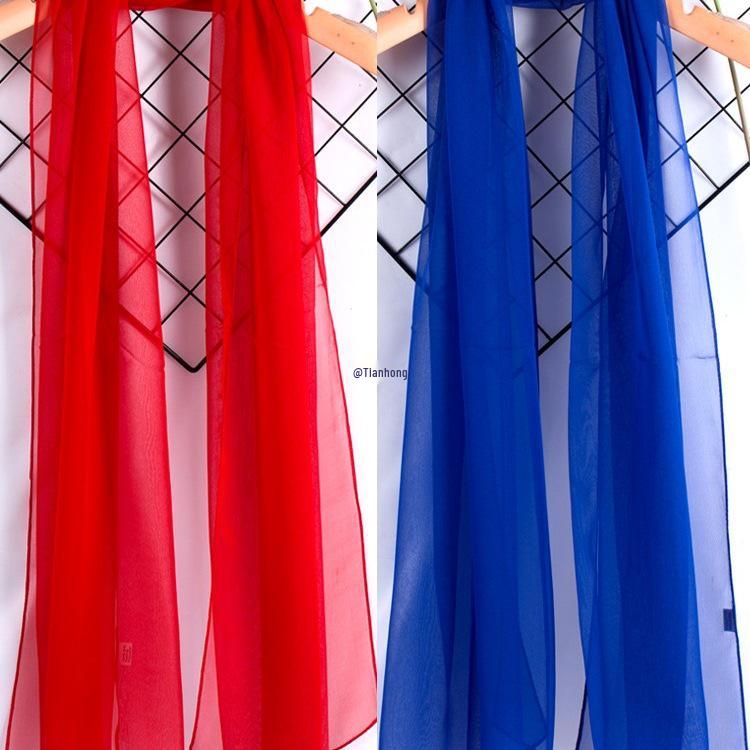 

Универсальный женский шелковый шарф: Жоржет в корейском стиле для весны и осени, длинный однотонный, защита от солнца, идеально подходит для танцев на площади и использования в качестве летней шали. Navy Blue