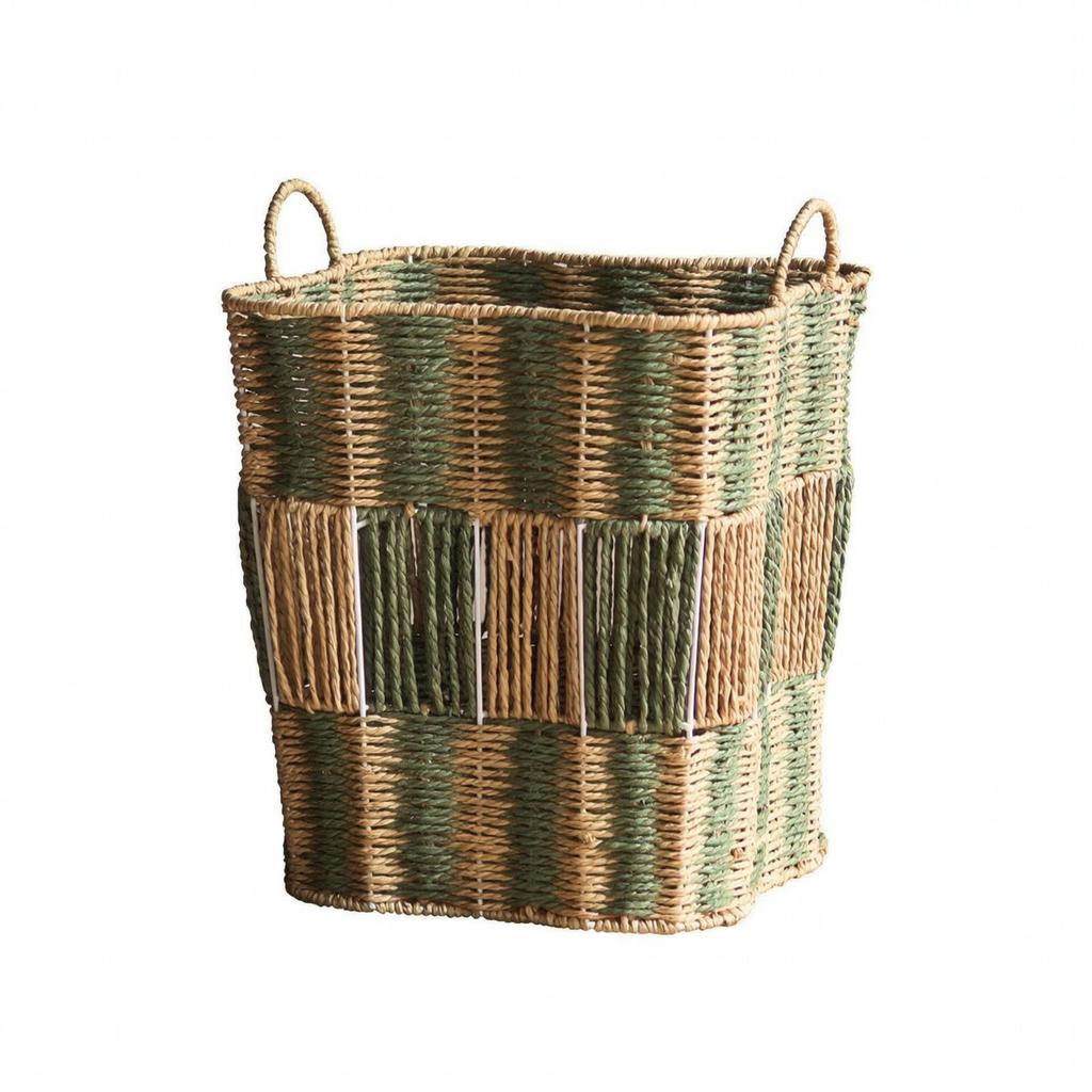 Paper Rope Laundry Basket Open-Top Handwoven Portable for Home
