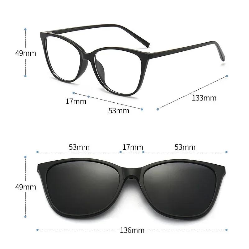 Occhiali da sole 6 in 1 Occhio di gatto Miopia Donna Clip magnetica Occhiali Ottica da vista Occhiali polarizzati per computer -0,5 a -10