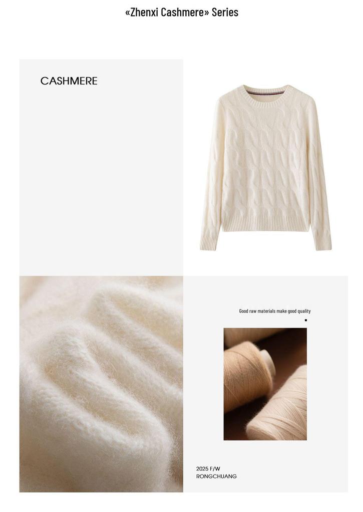 Women's Soft Cashmere Cable Knit Pullover Sweater - Thick, Warm & Skin-Friendly for Autumn/Winter